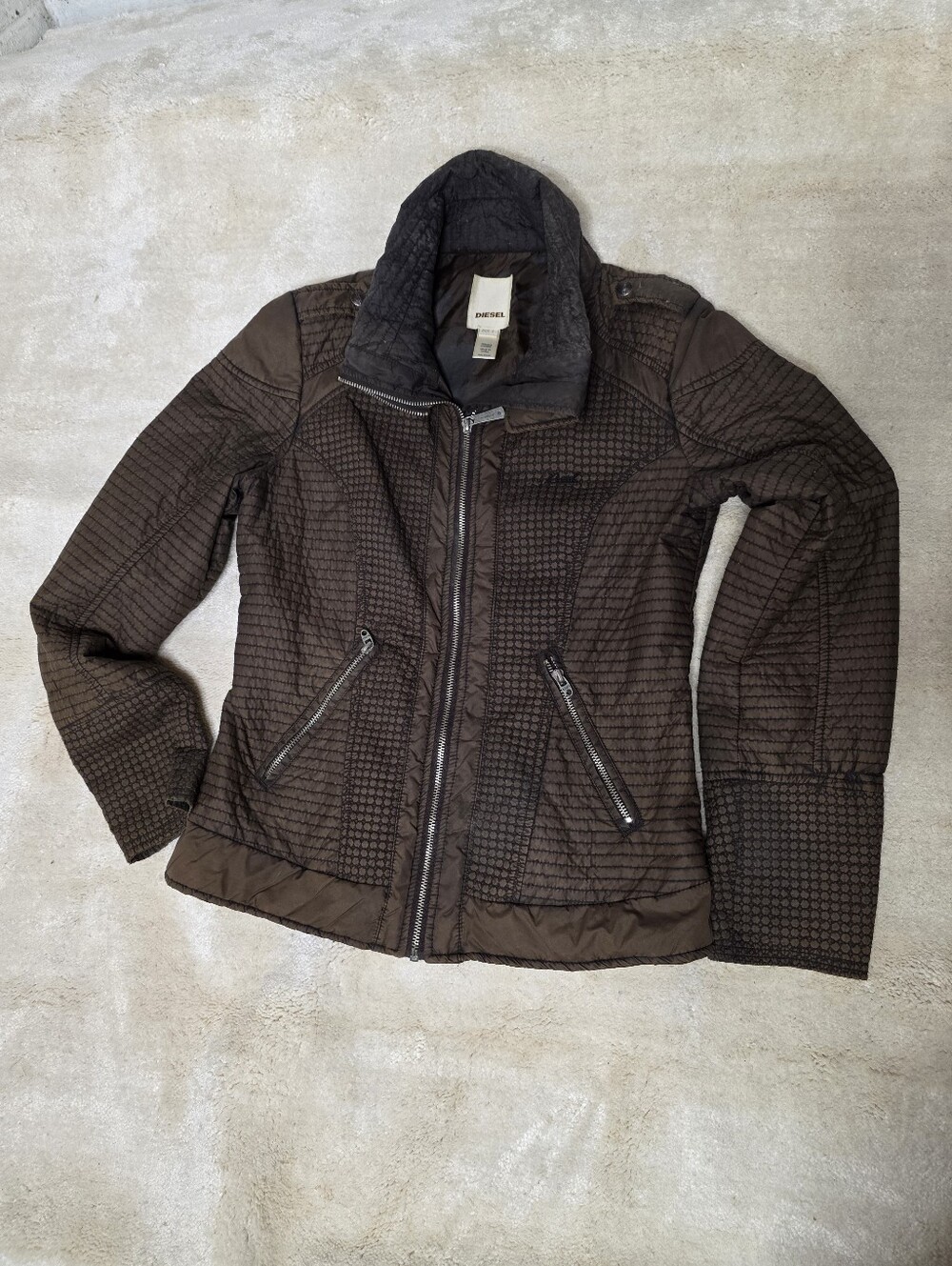 Vtg Diesel Brown Quilted Grid-Stitch Jacket Archive Y2k Size L